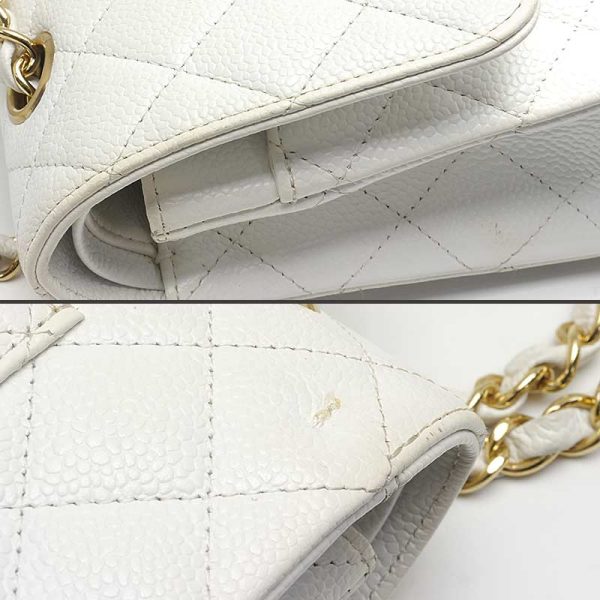 6h0626 6 CHANEL Matelasse 25 Chain Shoulder Bag Caviar Skin White