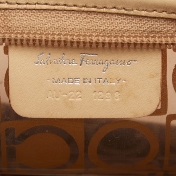 6mh1raao50kym8c3 6 Salvatore Ferragamo Gancini Pouch Brown Beige Vinyl Leather