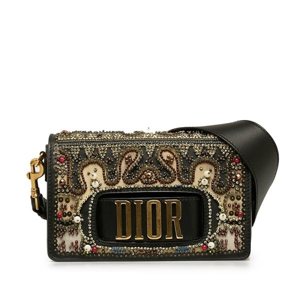 6n1wfk9352t4716x 1 Dior Evolution Flap Bijou Shoulder Bag Black Multicolor Leather Beads