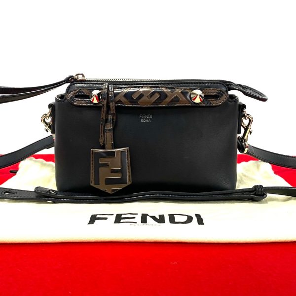 6sba a2871477 1 Fendi Visaway Small FF Pattern Leather Mini Bag Black