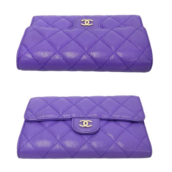 6sba a2901386 5 Chanel Caviar Skin Leather Coco Mark Bifold Wallet Purple