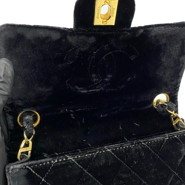 6sbb wz355058 8 Chanel Vintage Coco Mark Velor Chain Shoulder Bag Black