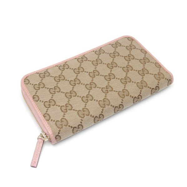 6sh0032 2 GUCCI round zip wallet 363423 GG canvas beige x pink