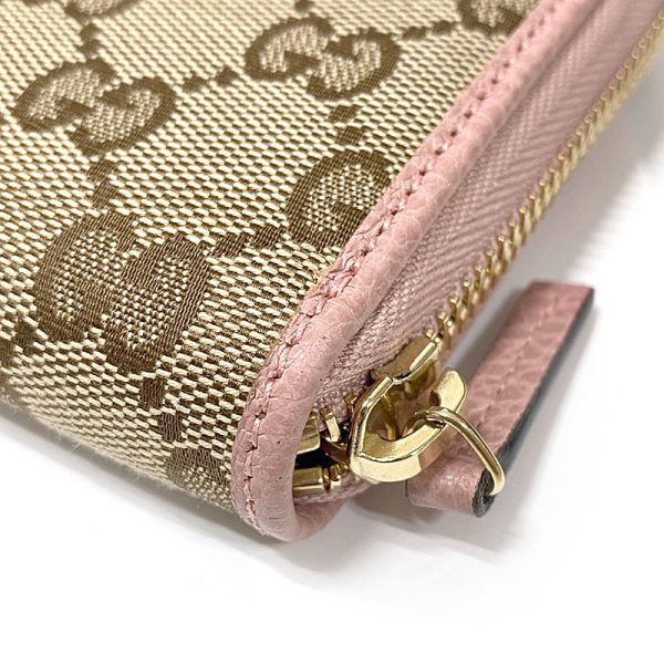 6sh0032 4 GUCCI round zip wallet 363423 GG canvas beige x pink