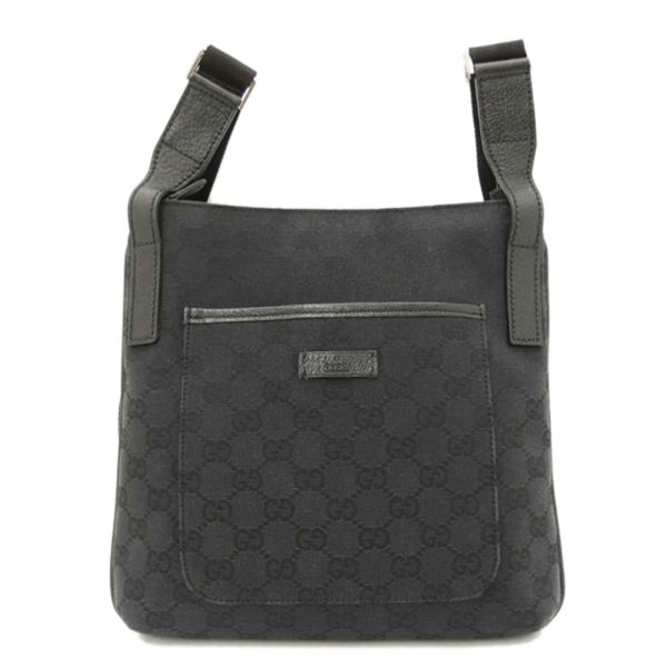 70114 1 GUCCI Black Diagonal Shoulder Strap GG Canvas Shoulder Bag Black