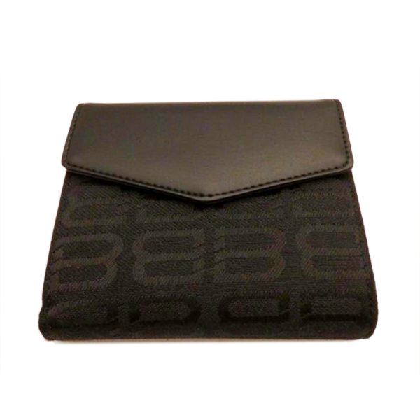 70228 1 Balenciaga BB Canvas Leather Bi Fold Wallet Black