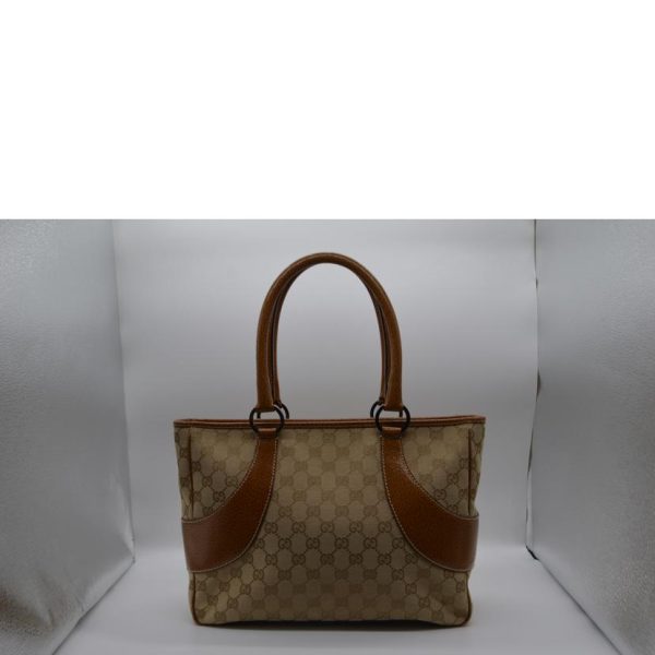 70304 2 GUCCI GG Canvas Leather Handbag Brown