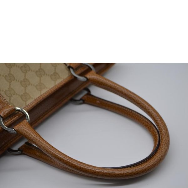 70304 4 GUCCI GG Canvas Leather Handbag Brown