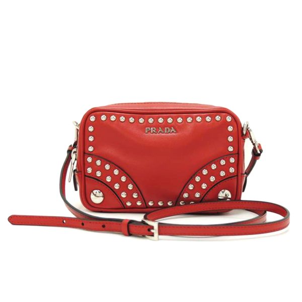 70414 1 PRADA Mini Shoulder Pouch Diagonal Bag Soft Calf Red