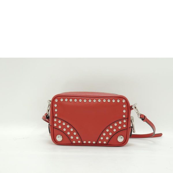 70414 2 PRADA Mini Shoulder Pouch Diagonal Bag Soft Calf Red