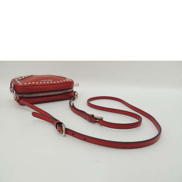 70414 4 PRADA Mini Shoulder Pouch Diagonal Bag Soft Calf Red