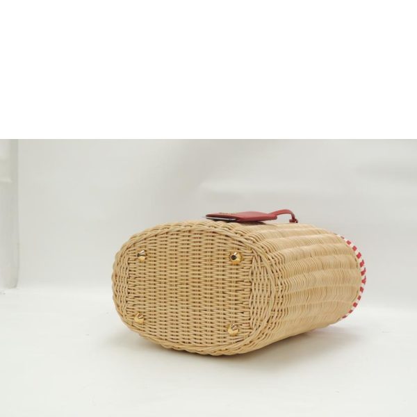 70421 3 PRADA Handbag Basket Bag Straw Basket Shoulder Wicker Hand Bag Red