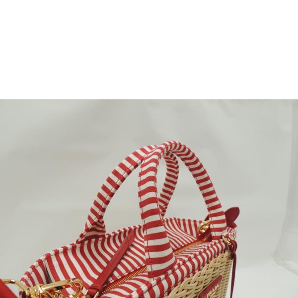 70421 4 PRADA Handbag Basket Bag Straw Basket Shoulder Wicker Hand Bag Red