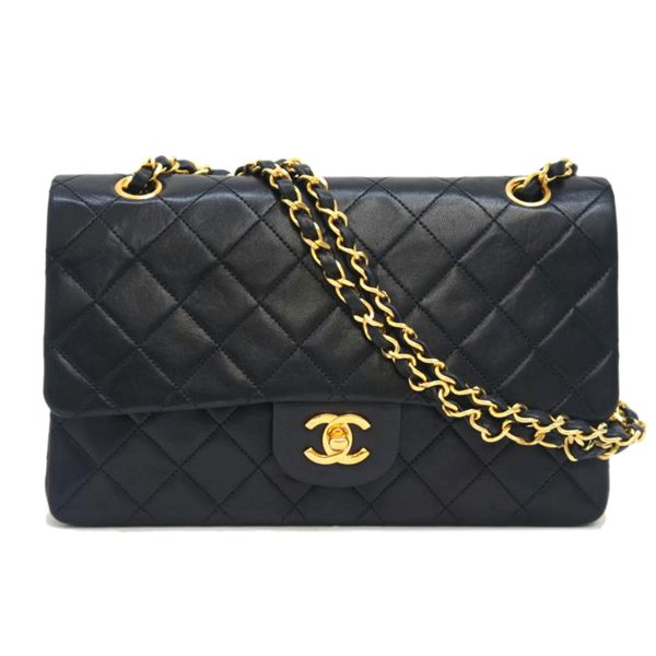 70566 1 Chanel Matelasse Lambskin 25W Flap Chain Shoulder Bag Black