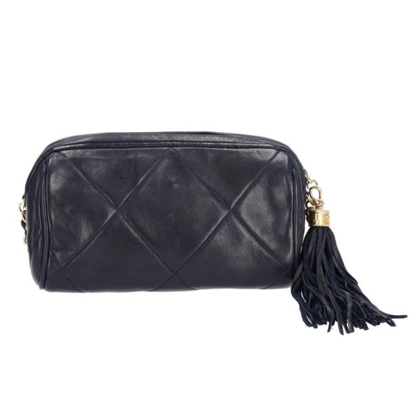 70581 2 Chanel Fringe Chain Shoulder Bag Black