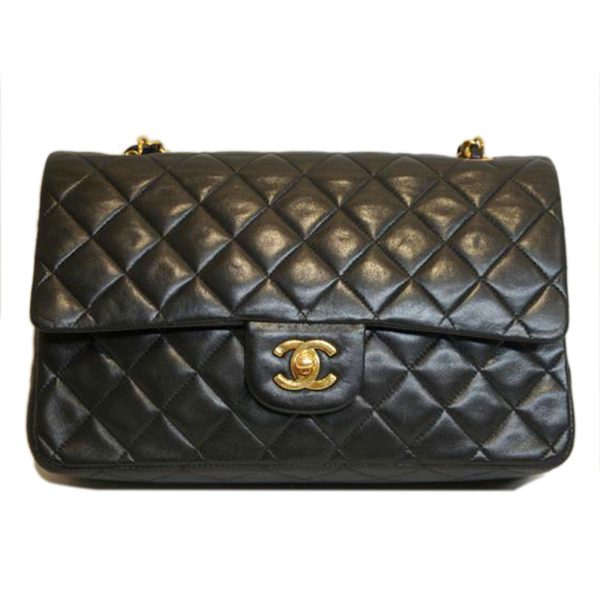 70604 1 Chanel W Flap Lambskin Chain Shoulder Bag Black