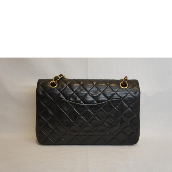 70604 2 Chanel W Flap Lambskin Chain Shoulder Bag Black