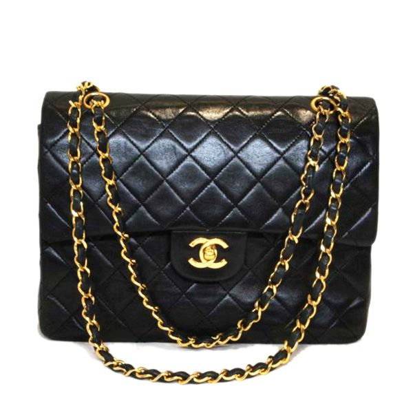 70642 1 Chanel Matra Sera Lambskin W Flap Chain Shoulder Bag Black