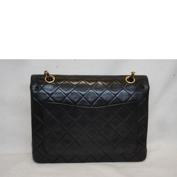 70642 2 Chanel Matra Sera Lambskin W Flap Chain Shoulder Bag Black