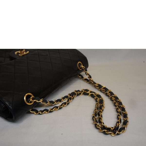 70642 4 Chanel Matra Sera Lambskin W Flap Chain Shoulder Bag Black