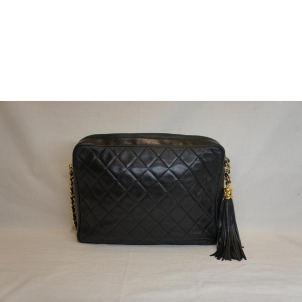 70659 2 Chanel Chain Shoulder Matelasse Fringe Bag Black