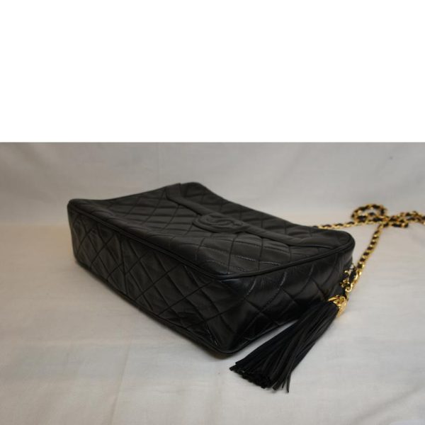 70659 3 Chanel Chain Shoulder Matelasse Fringe Bag Black