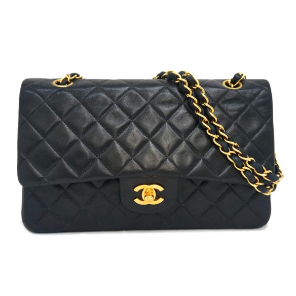 70672 1 Chanel Matelasse W Flap Chain Shoulder Bag Black