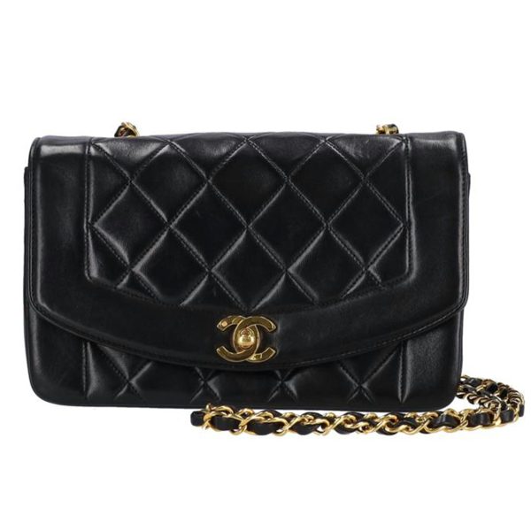 70703 1 Chanel Matra Sera Lambskin Diana Flap Shoulder Bag Black