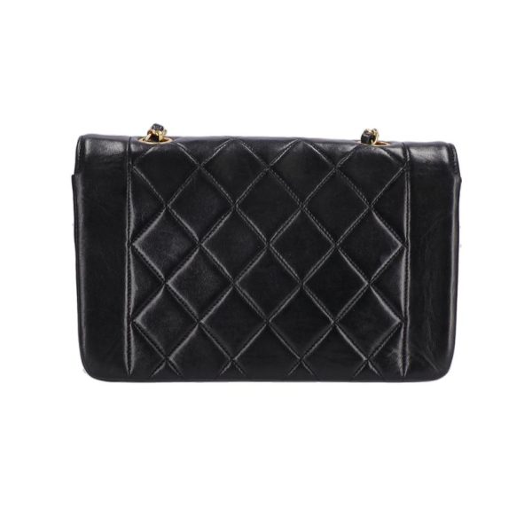 70703 2 Chanel Matra Sera Lambskin Diana Flap Shoulder Bag Black