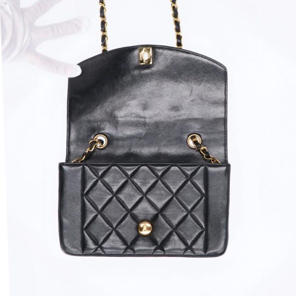 70703 6 Chanel Matra Sera Lambskin Diana Flap Shoulder Bag Black