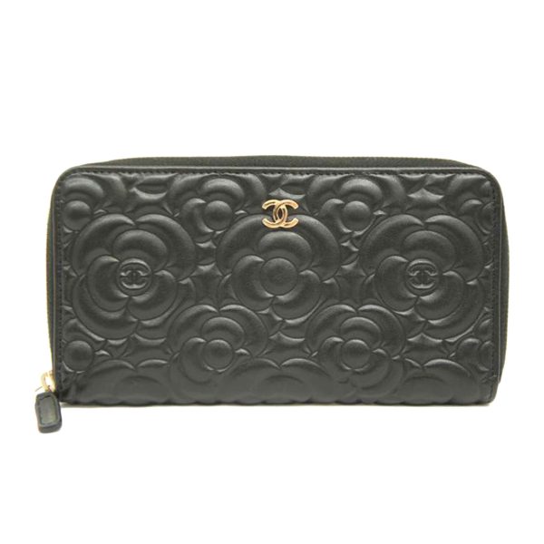 70736 1 Chanel Camellia Embossed Zipper Wallet