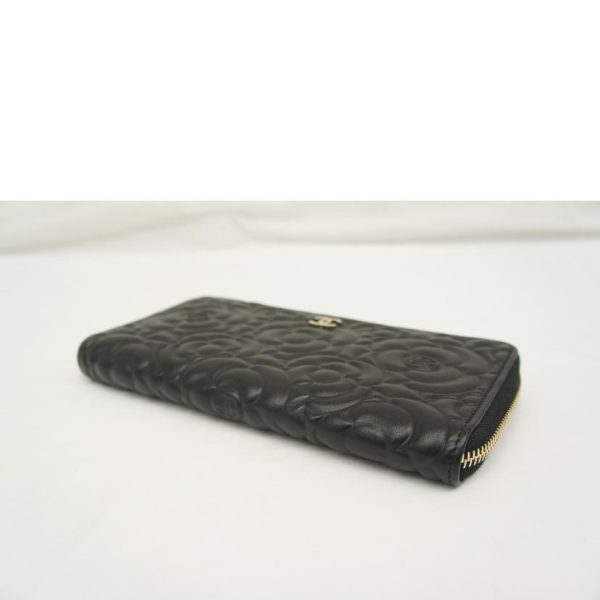 70736 3 Chanel Camellia Embossed Zipper Wallet