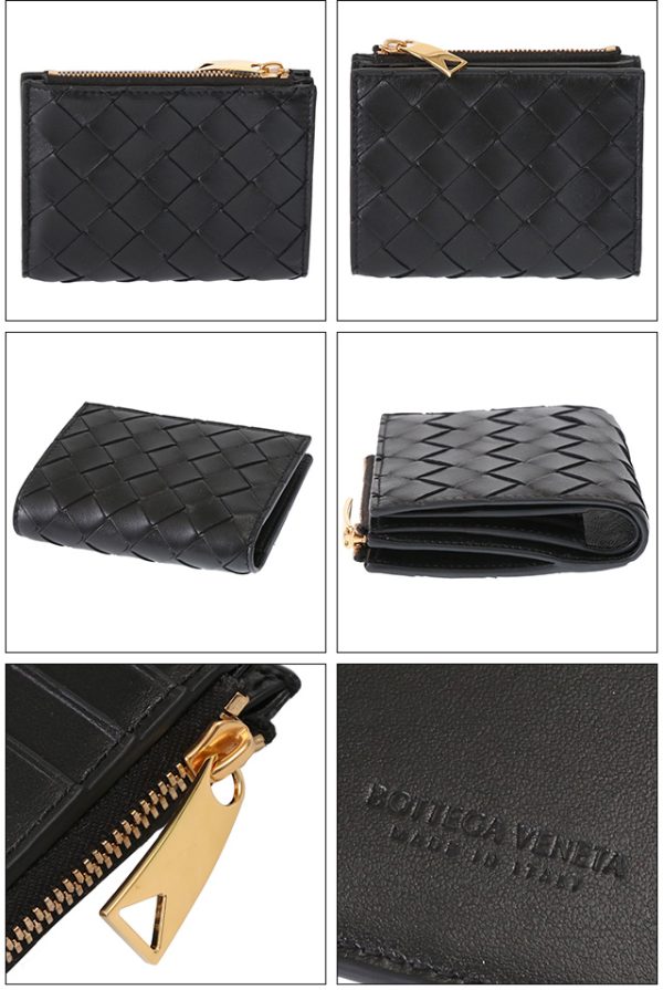 707601 vcpp3 8425 2 BOTTEGA VENETA Intrecciato Bifold Zipper Intrecciato Wallet Black