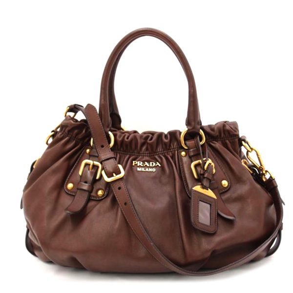 70801 1 PRADA Leather 2way Handbag Brown