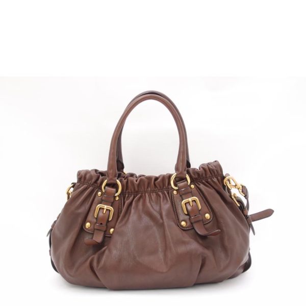 70801 2 PRADA Leather 2way Handbag Brown