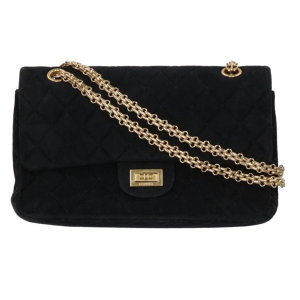 70867 1 Chanel 255 Velor W Flap Chain Shoulder Bag Black