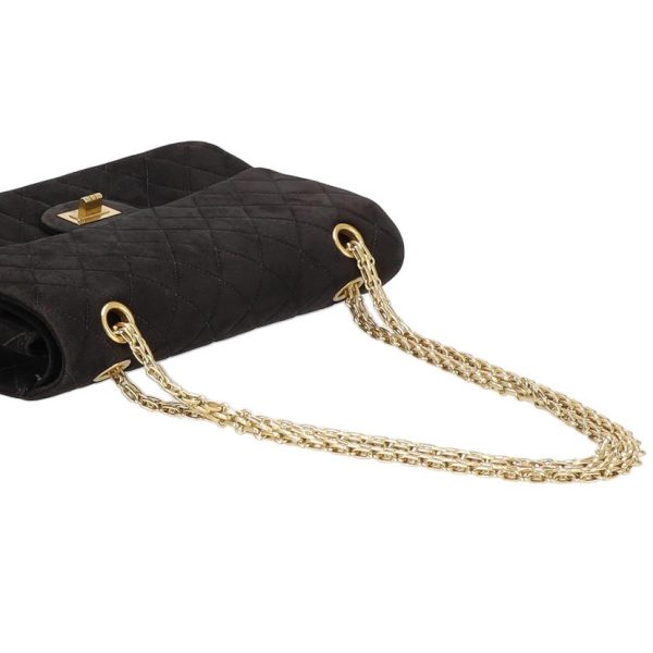 70867 4 Chanel 255 Velor W Flap Chain Shoulder Bag Black