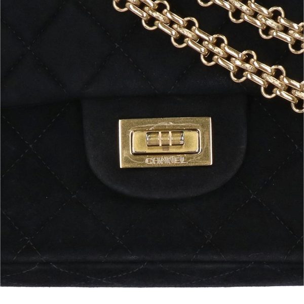 70867 8 Chanel 255 Velor W Flap Chain Shoulder Bag Black