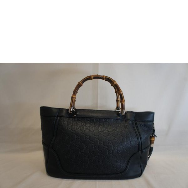 70873 2 Gucci Gucci Shima Leather Bamboo Handbag Navy