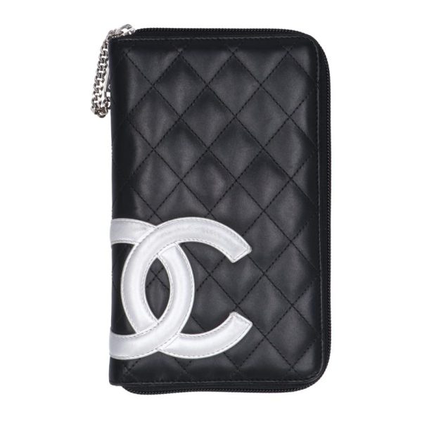 70904 1 Chanel Cambon Line Organizer Round Long Wallet Black