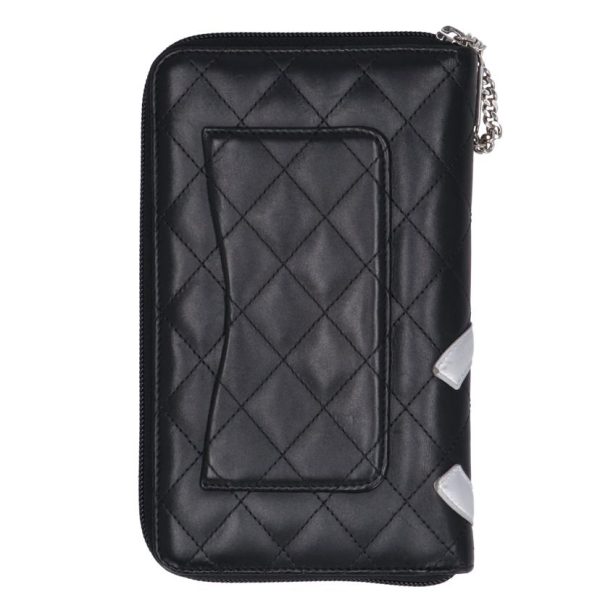 70904 2 Chanel Cambon Line Organizer Round Long Wallet Black