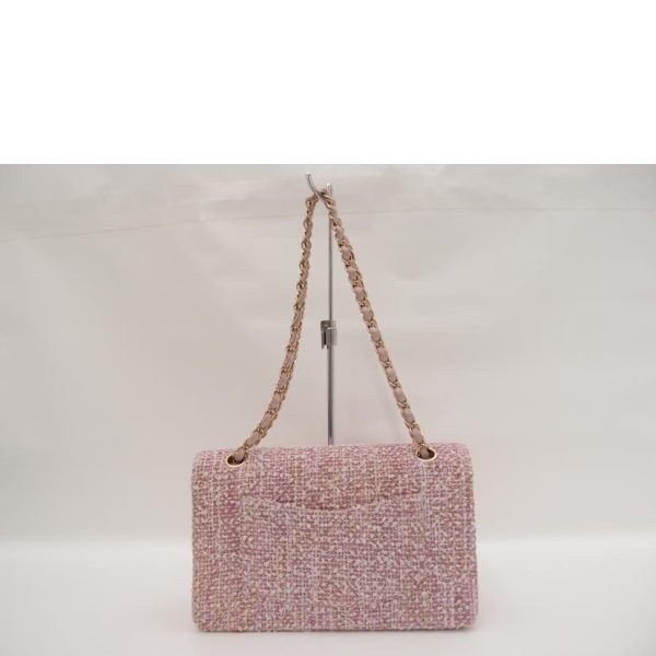 70989 2 CHANEL Coco Mark Diagonal Leather Tweed Chain Shoulder Bag Pink