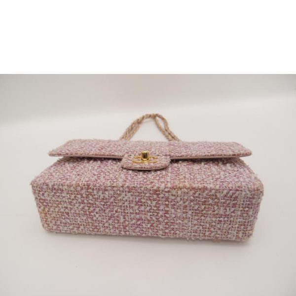 70989 3 CHANEL Coco Mark Diagonal Leather Tweed Chain Shoulder Bag Pink