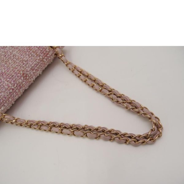 70989 4 CHANEL Coco Mark Diagonal Leather Tweed Chain Shoulder Bag Pink