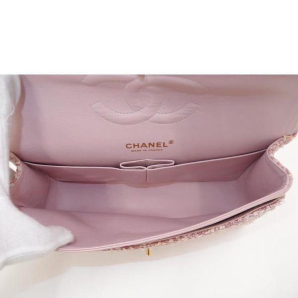 70989 5 CHANEL Coco Mark Diagonal Leather Tweed Chain Shoulder Bag Pink