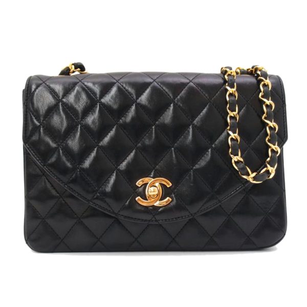 71009 1 CHANEL Coco Mark Diagonal Leather Chain Shoulder Bag Black