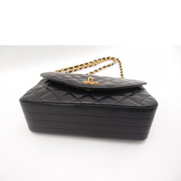 71009 3 CHANEL Coco Mark Diagonal Leather Chain Shoulder Bag Black