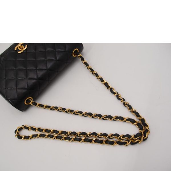 71009 4 CHANEL Coco Mark Diagonal Leather Chain Shoulder Bag Black