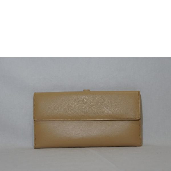 71013 2 Chanel Coco Button W Hook Long Wallet Tan