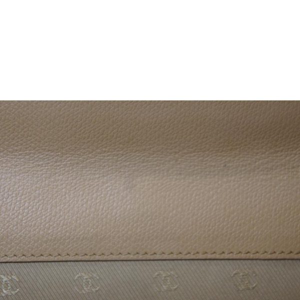 71013 7 Chanel Coco Button W Hook Long Wallet Tan